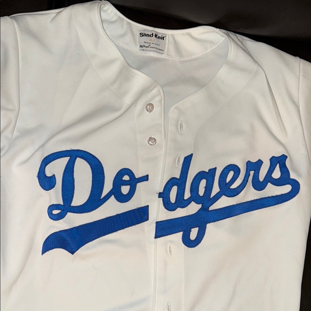 Men's White and Blue Dodgers Jersey